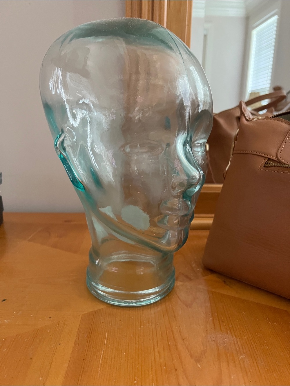 Clear Glass Display Head with Teal Accent - Decorative Mannequin Bust
